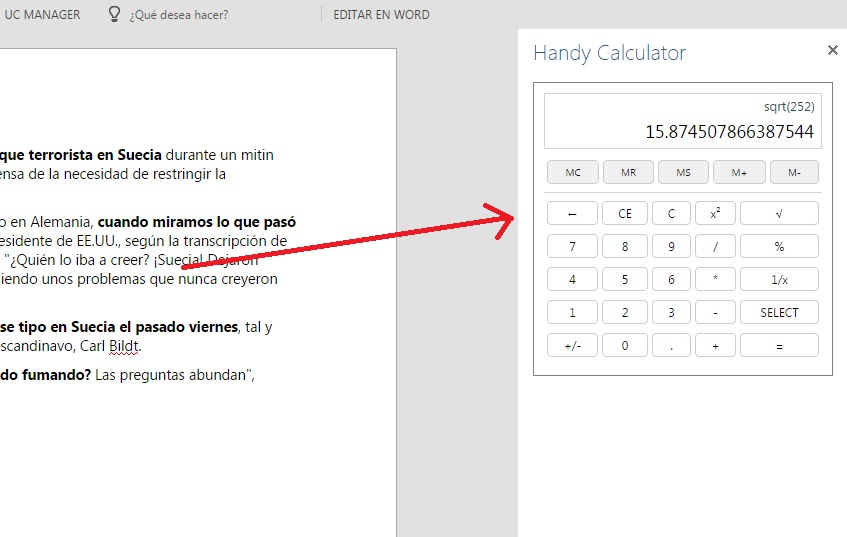 Añadir calculadora en interfaz de Word Online